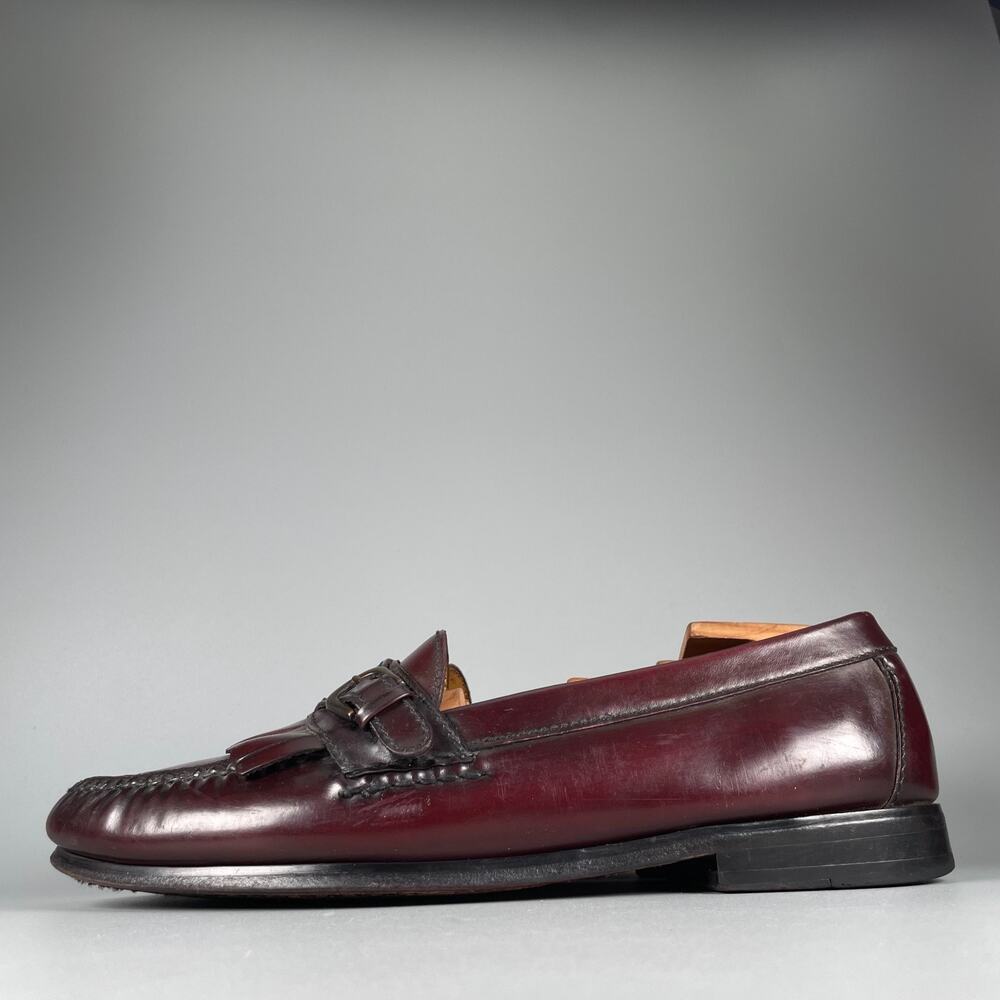 Cole Haan Men's 9.5 D Burgundy Leather Kiltie Buckle Slip On Loafers Dress Shoes